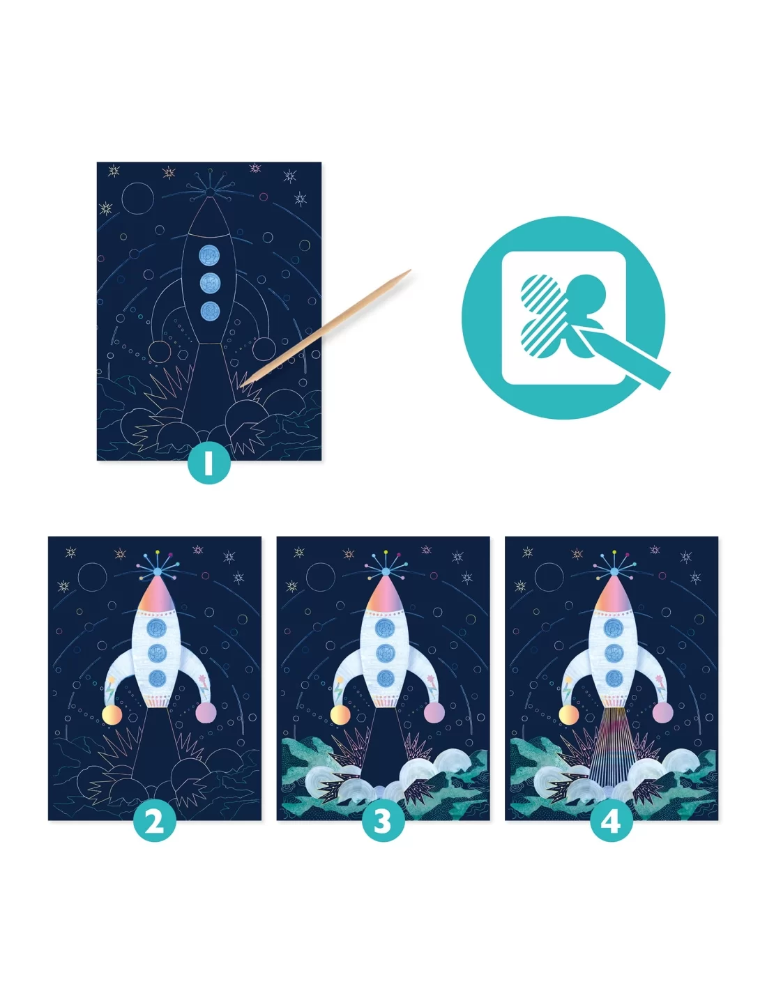 Djeco Cosmic Mission carte da grattare 4 carte