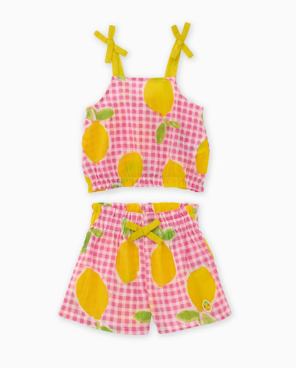 Tuc Tuc completo bambina top e shorts rosa limoni