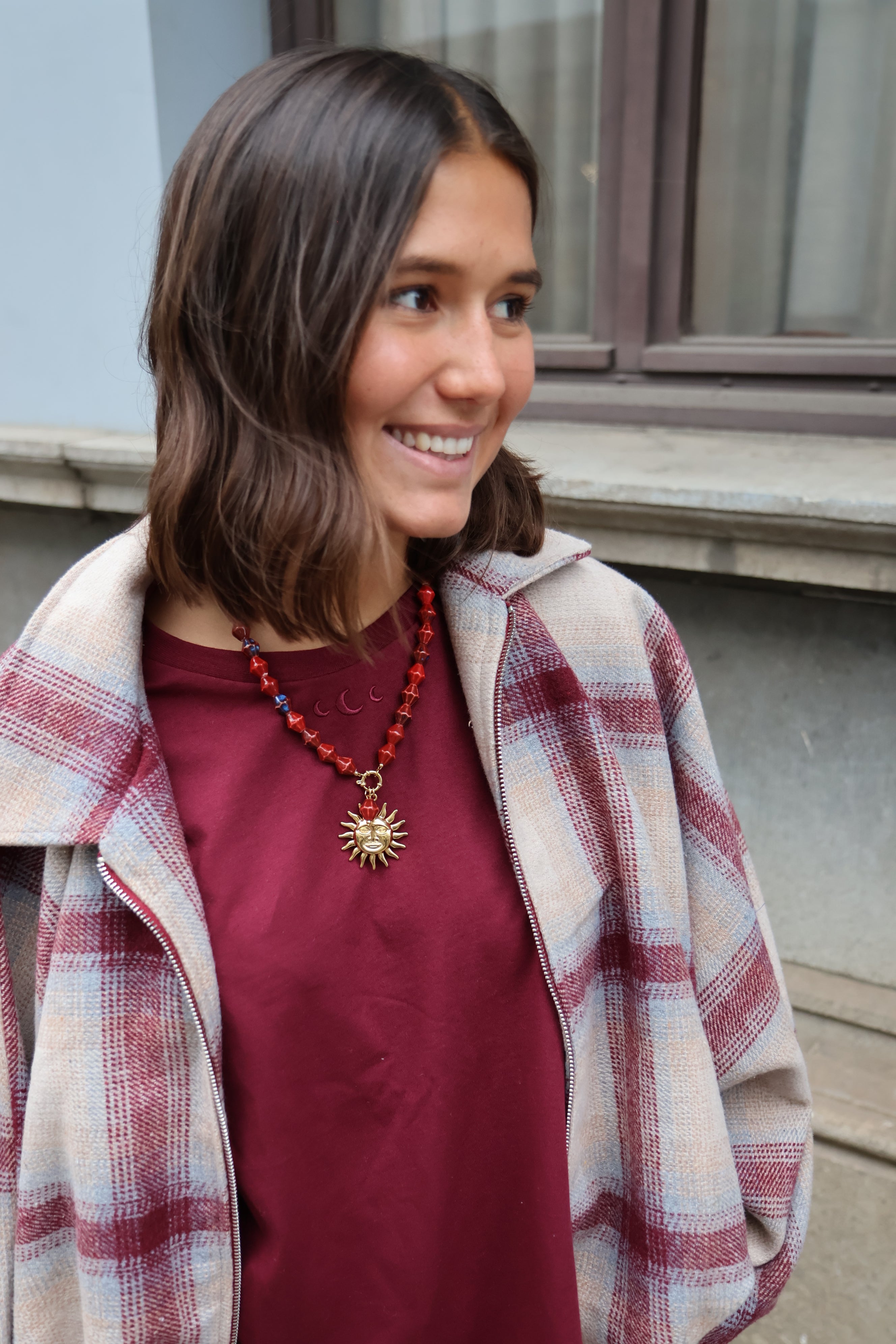 Ella and Rapha Sun collana burgundy acciaio inox