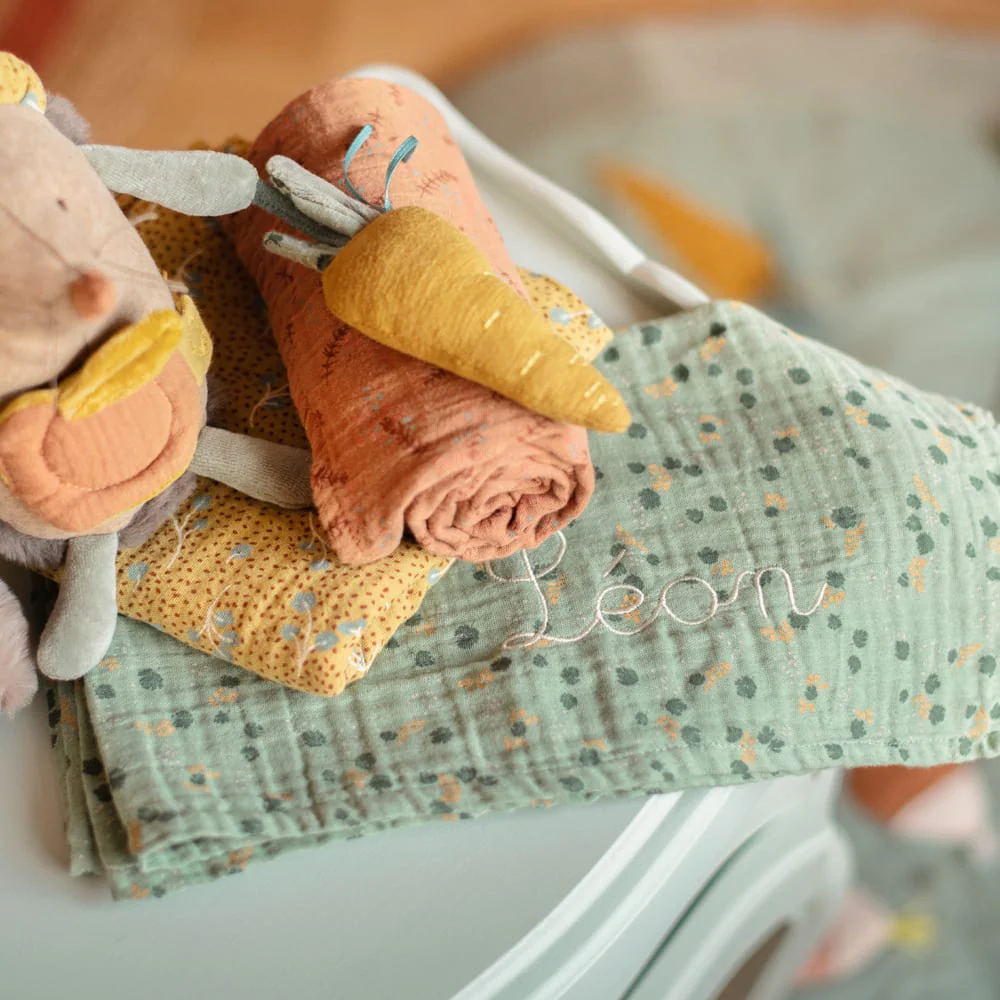 Moulin Roty Trois petits lapins teli mussola 70x70 set 3 cotone
