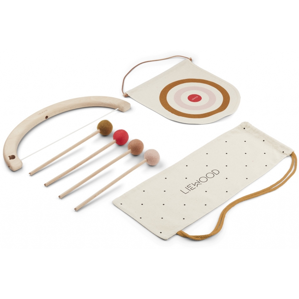 Liewood arco giocattolo legno rosa con 4 frecce e borsa
