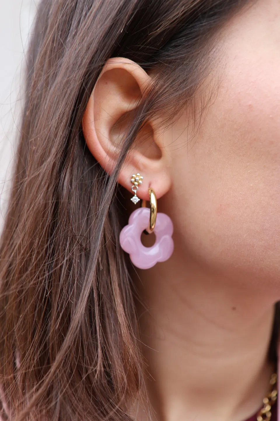 Ella and Rapha Flower orecchini donna rosa acciaio