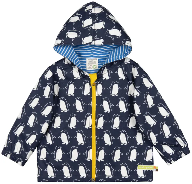 Loud+Proud Pinguini Blu giacca antipioggia cotone organico
