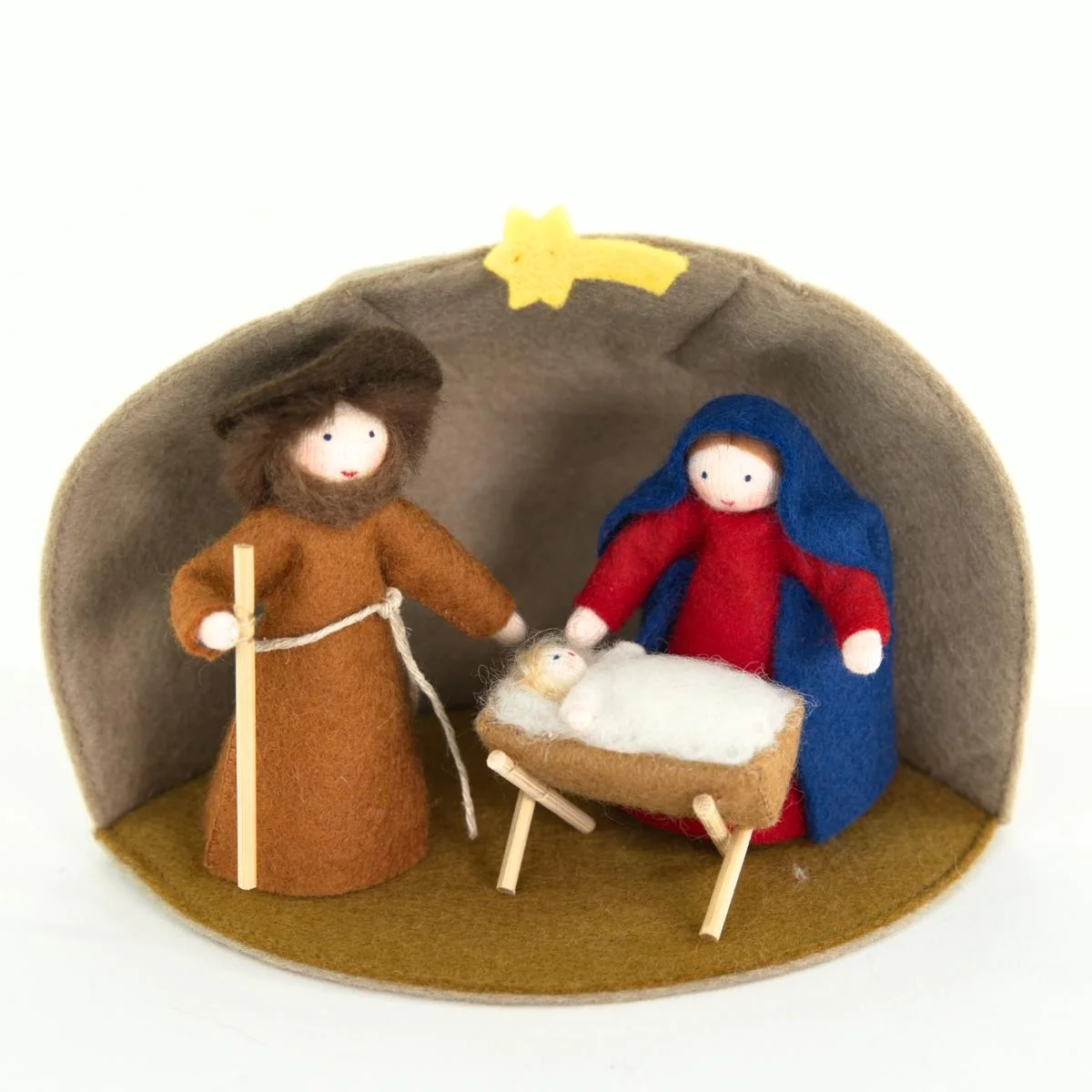 Ambrosius Presepe Waldorf set 3 figure feltro con grotta