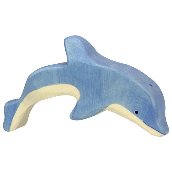 Holztiger Delfino che salta figura legno dipinta a mano