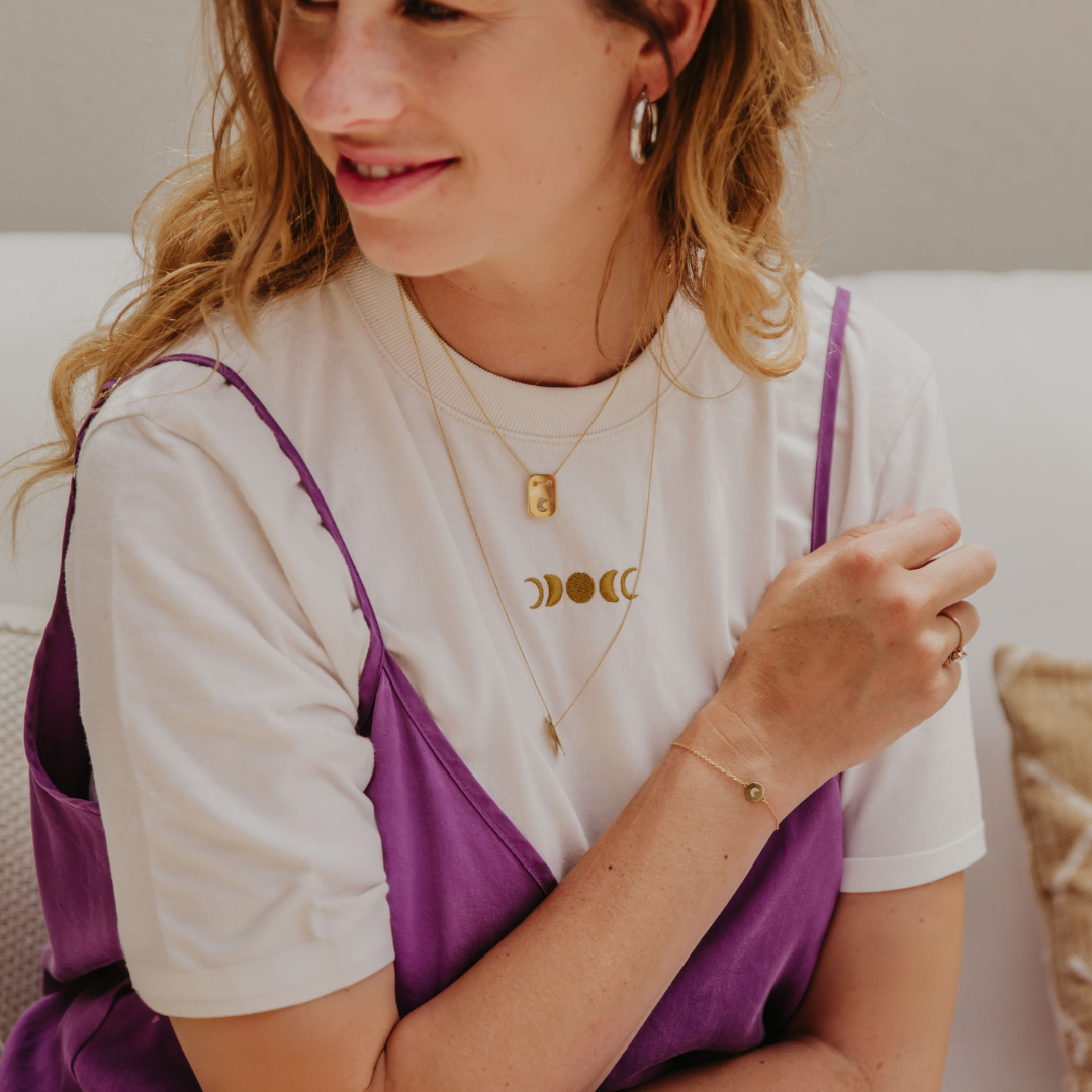 Ella and Rapha Full Moon t-shirt avorio ricamo oro