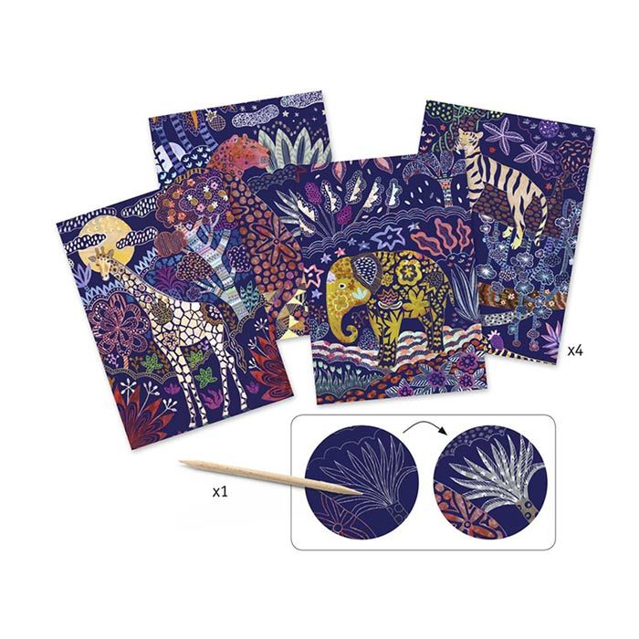 Djeco Lush Nature carte da grattare set 4 carte + pennino