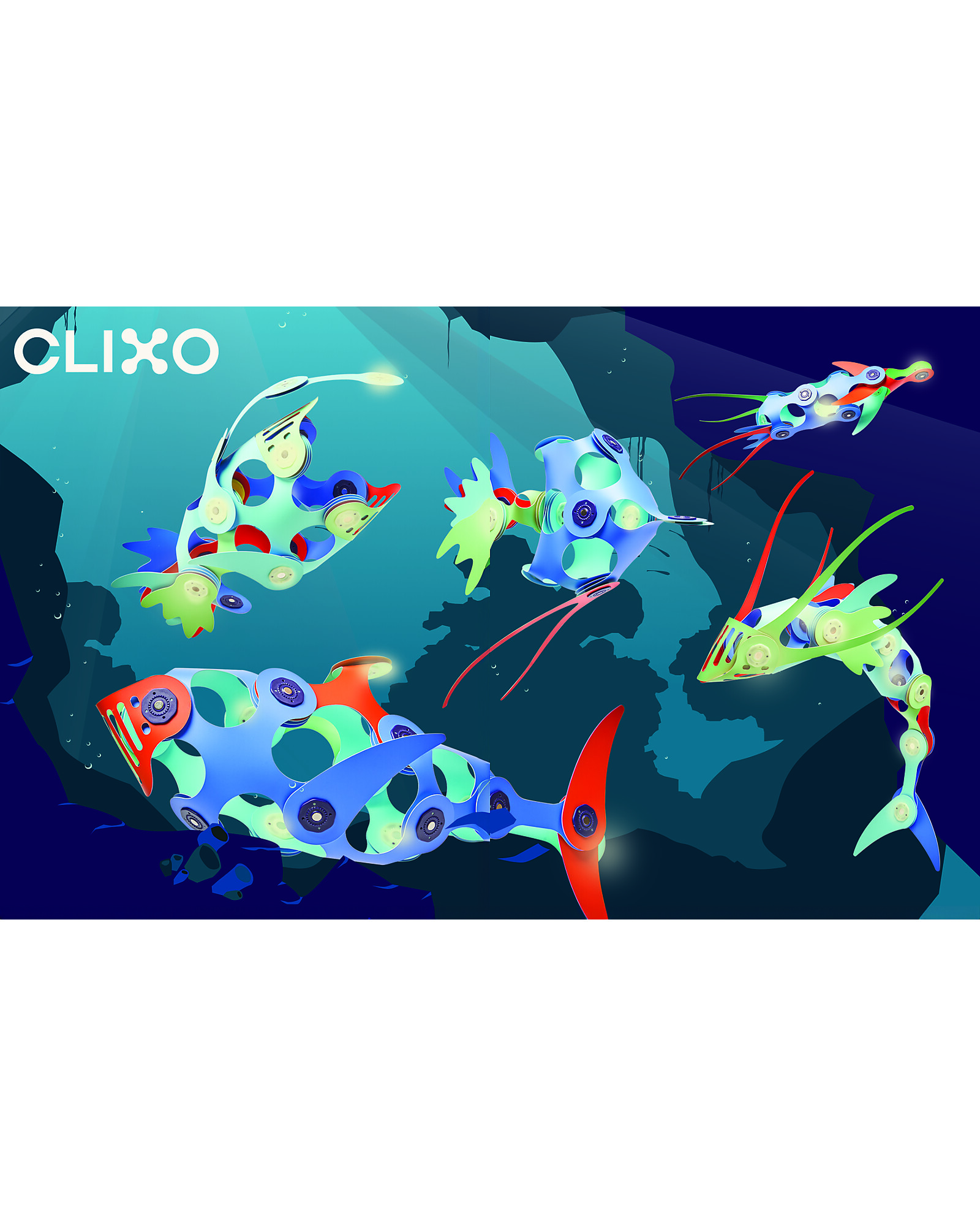 Clixo Ocean Creatures Gioco Magnetico 24 Pezzi Glow in the Dark