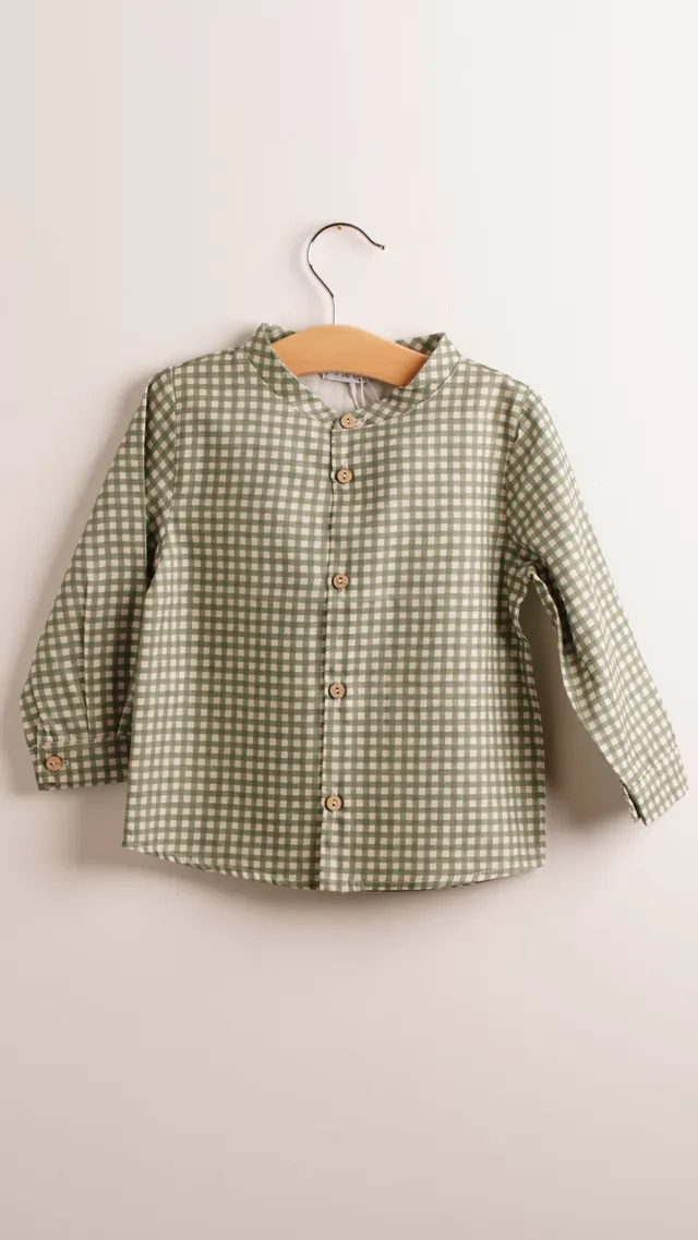 Mebi camicia bambino quadri verdi cotone manica lunga