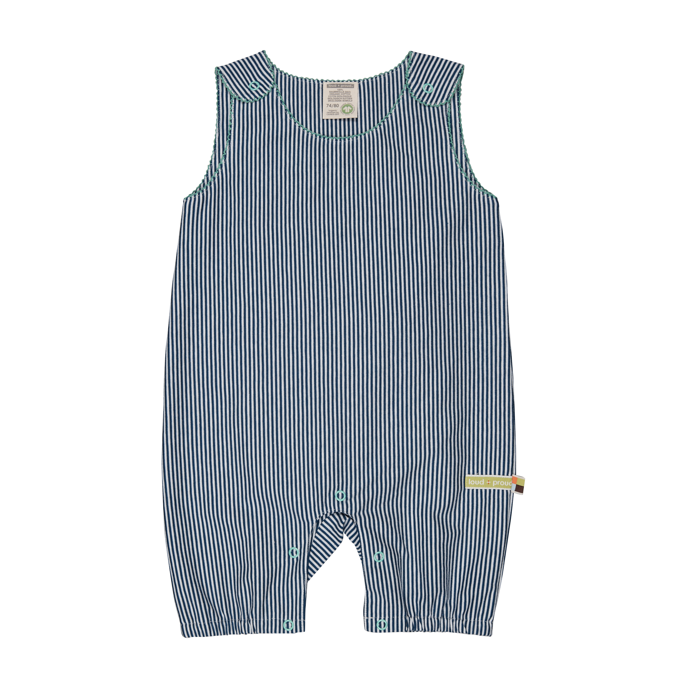 Loud+Proud salopette corta righe blu cotone bio