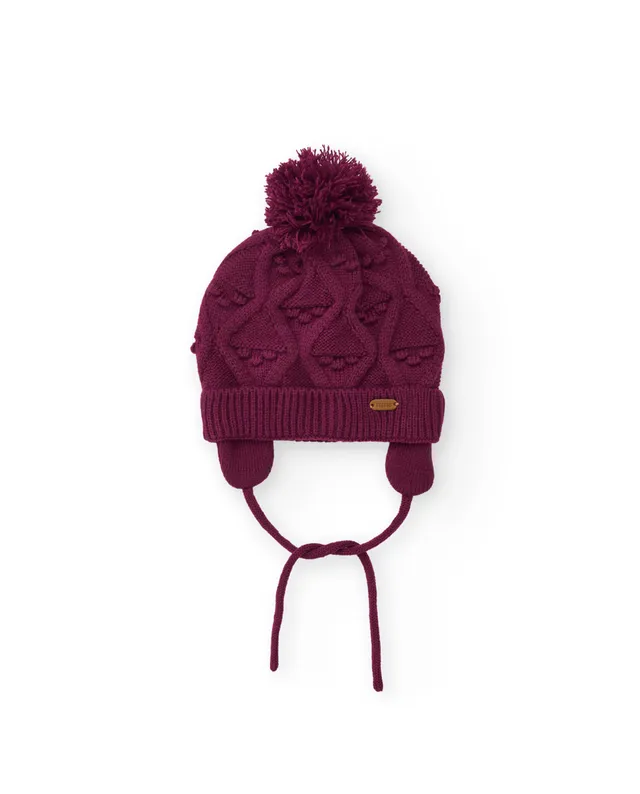 Tuc Tuc cappello bambina paraorecchie pon pon bordeaux