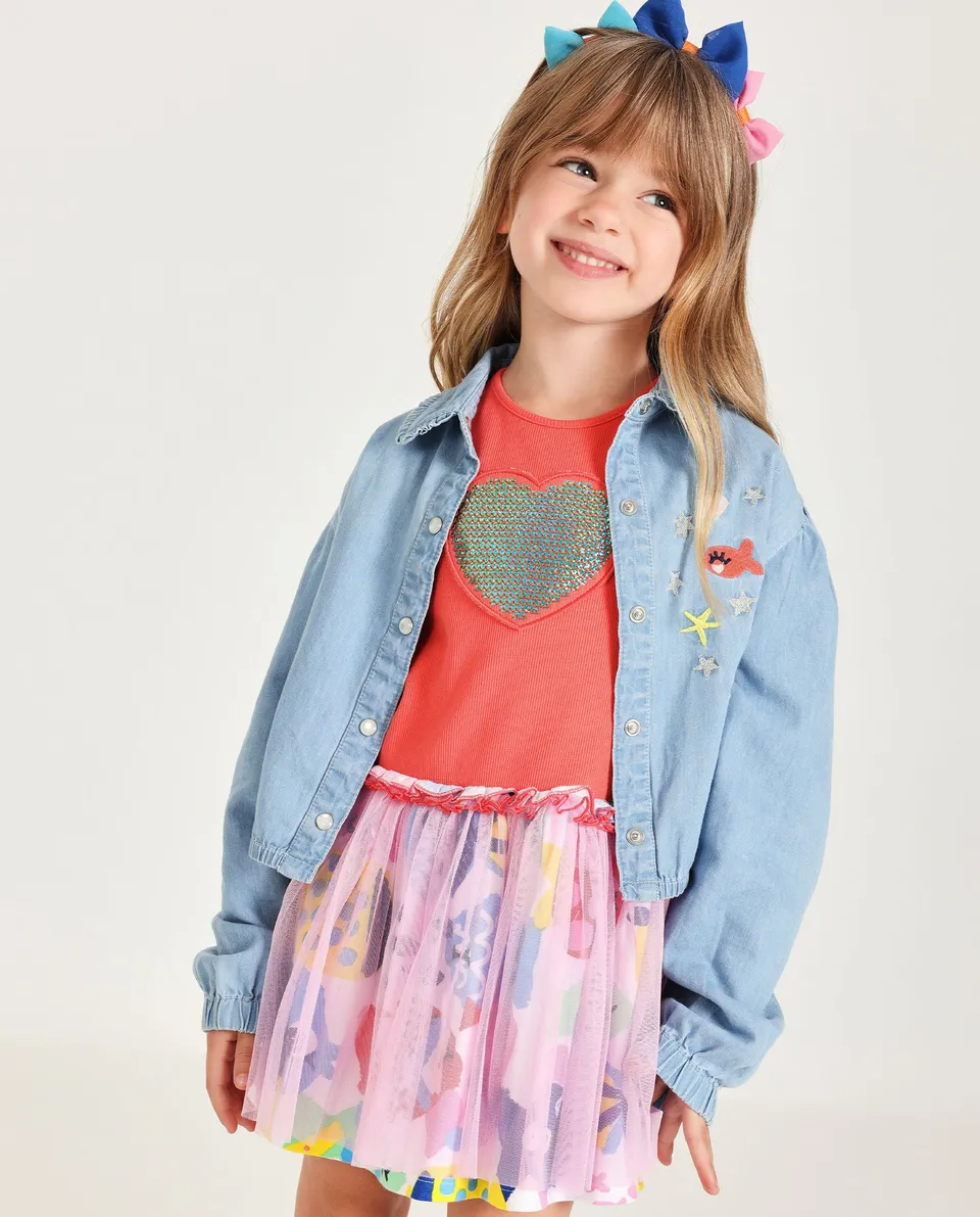Tuc Tuc camicia bambina jeans ricamo marino