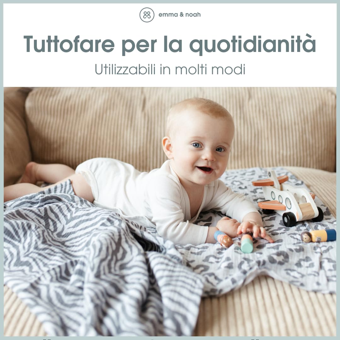 emma & noah Panni Neonato Cotone Bio 70x70 Pois Blu 2 Pz