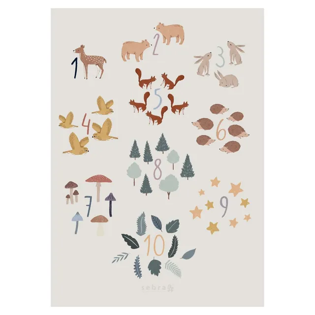 Sebra Nel bosco numeri 1-10 poster 50x70 opaco