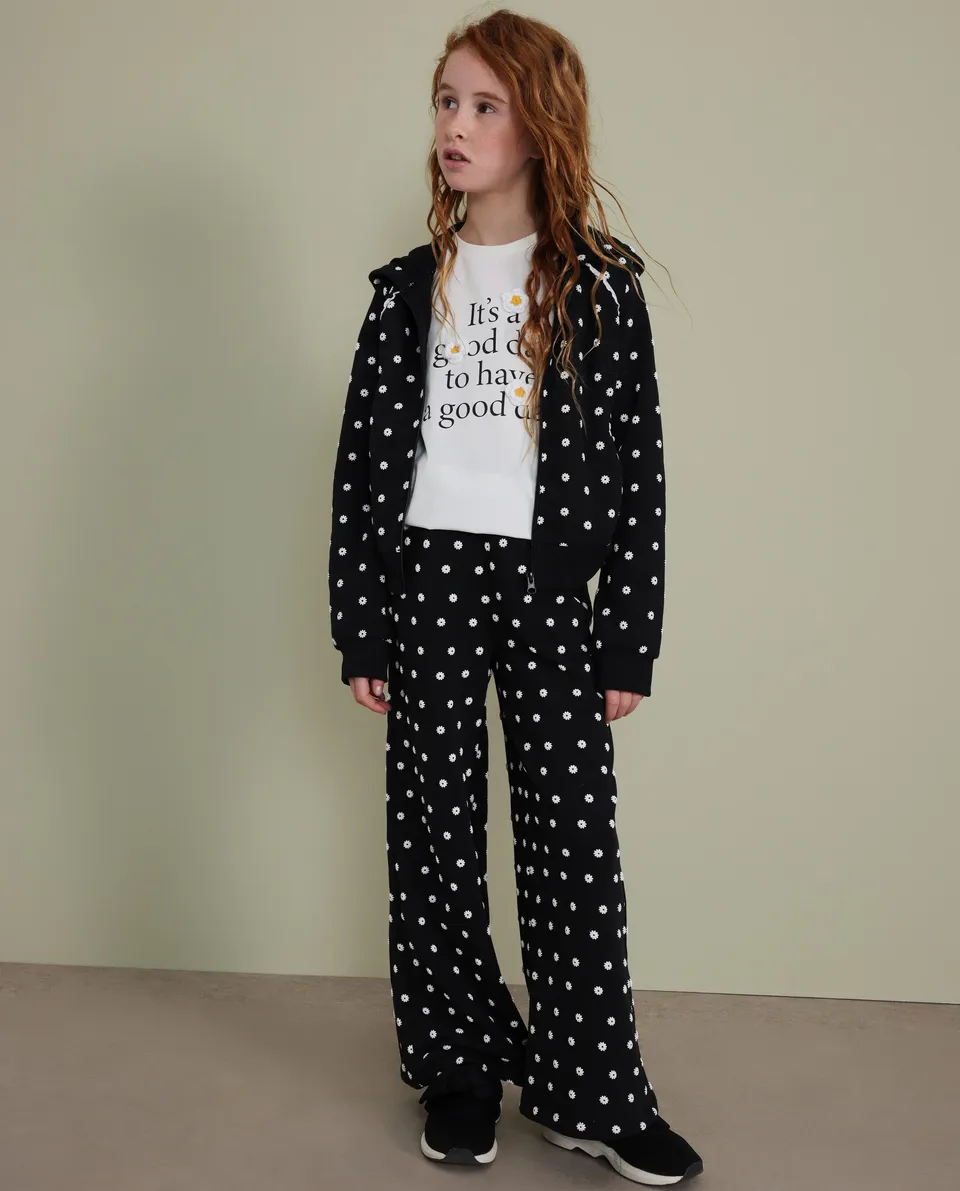 Tuc Tuc Bloom Gallery pantalone bambina nero fiori gamba larga