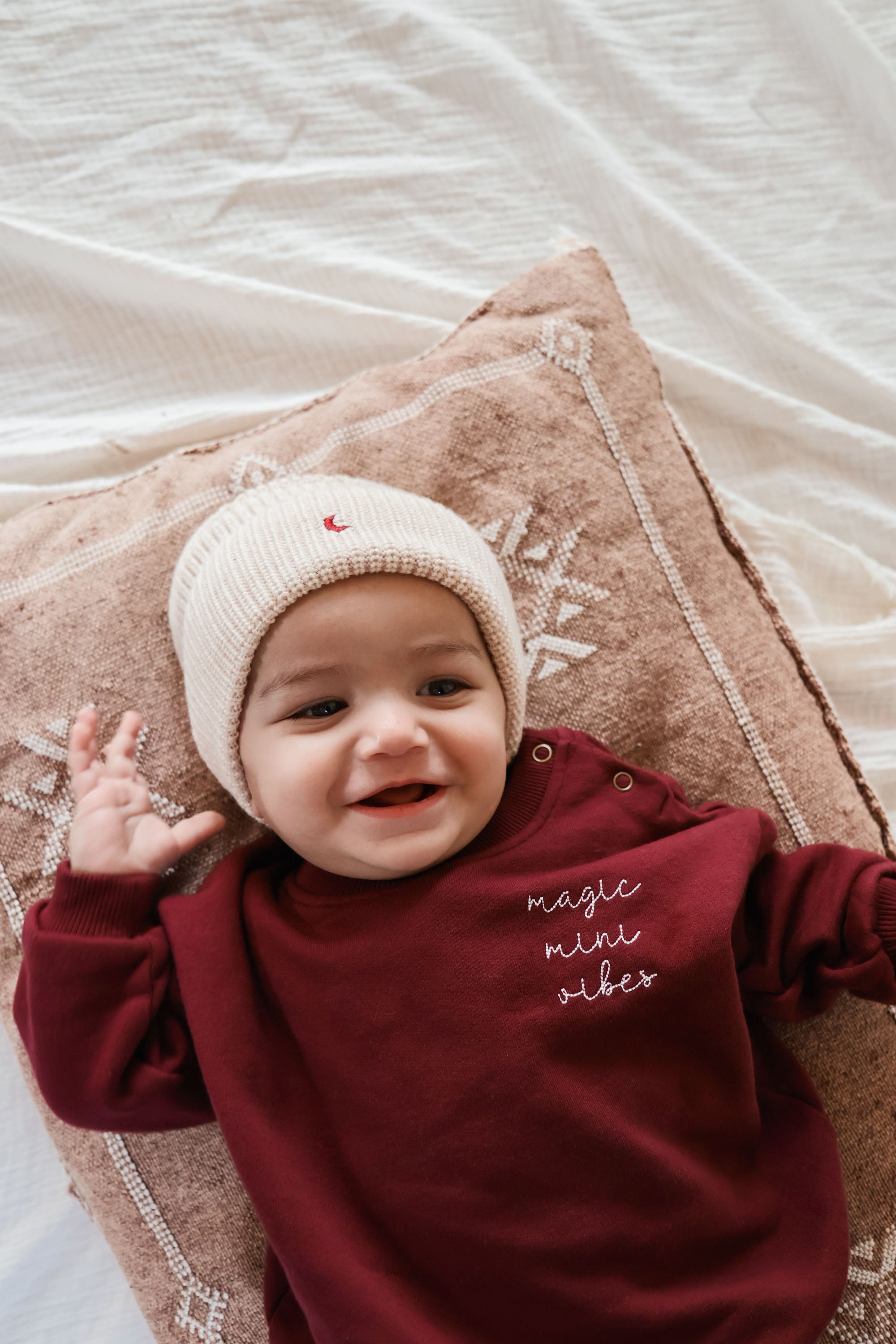 Ella and Rapha Moon Beanie berretto bimbo beige lana