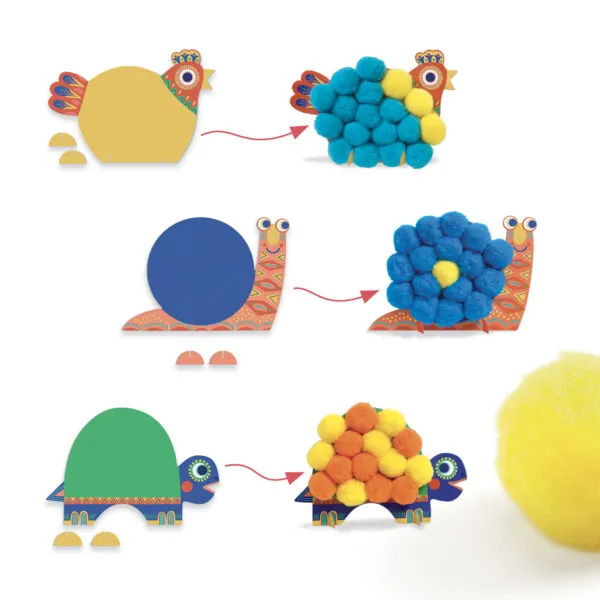Djeco Pompoms Collage Fluffy Animals kit pompon 18 mesi+