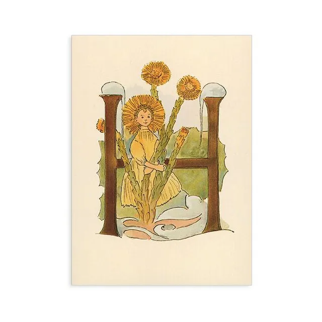 Ottilia Adelborg Alfabeto Fiorito Cartolina Lettera H 10x15