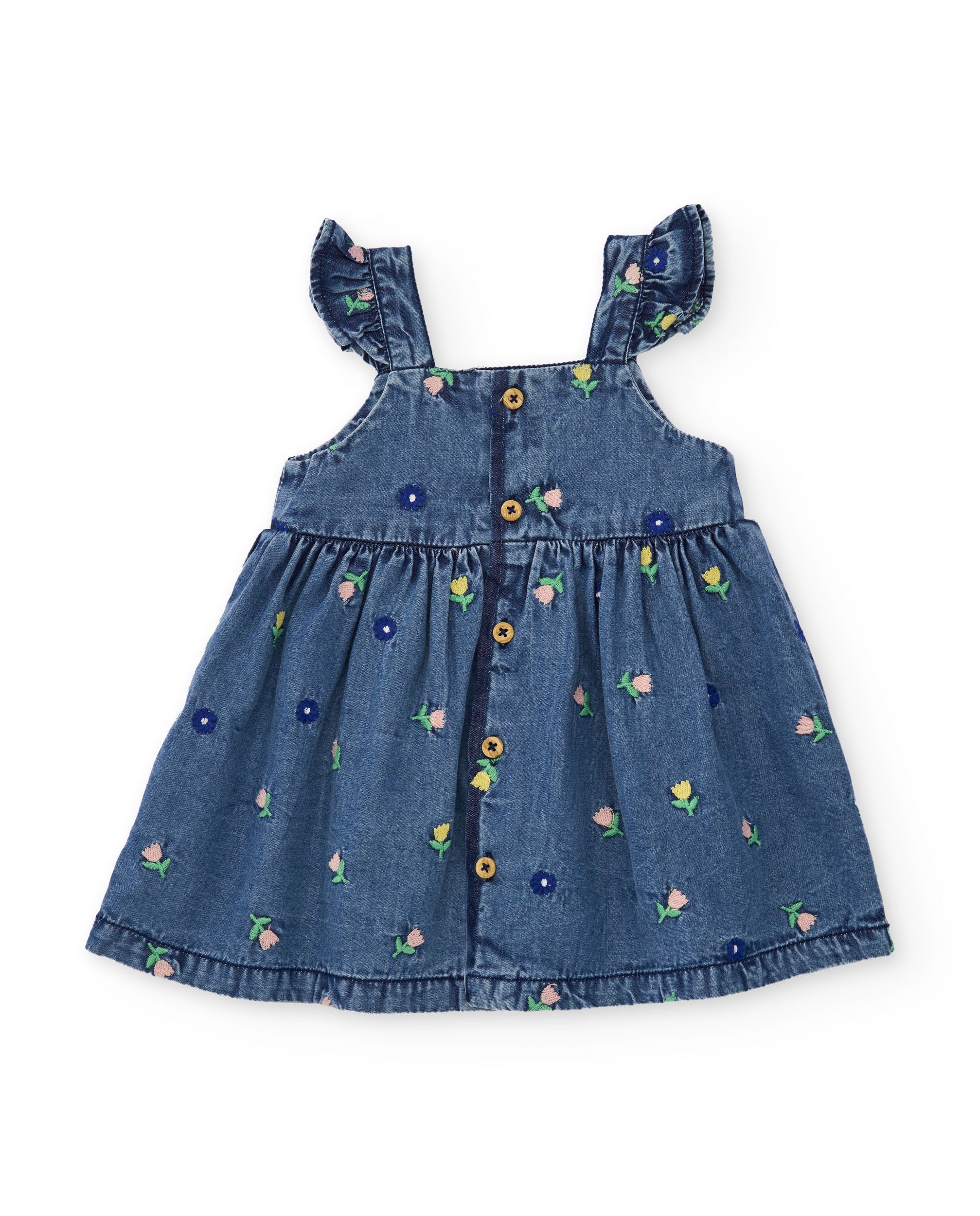 Tuc Tuc vestito jeans neonata con culotte fiori ricamati