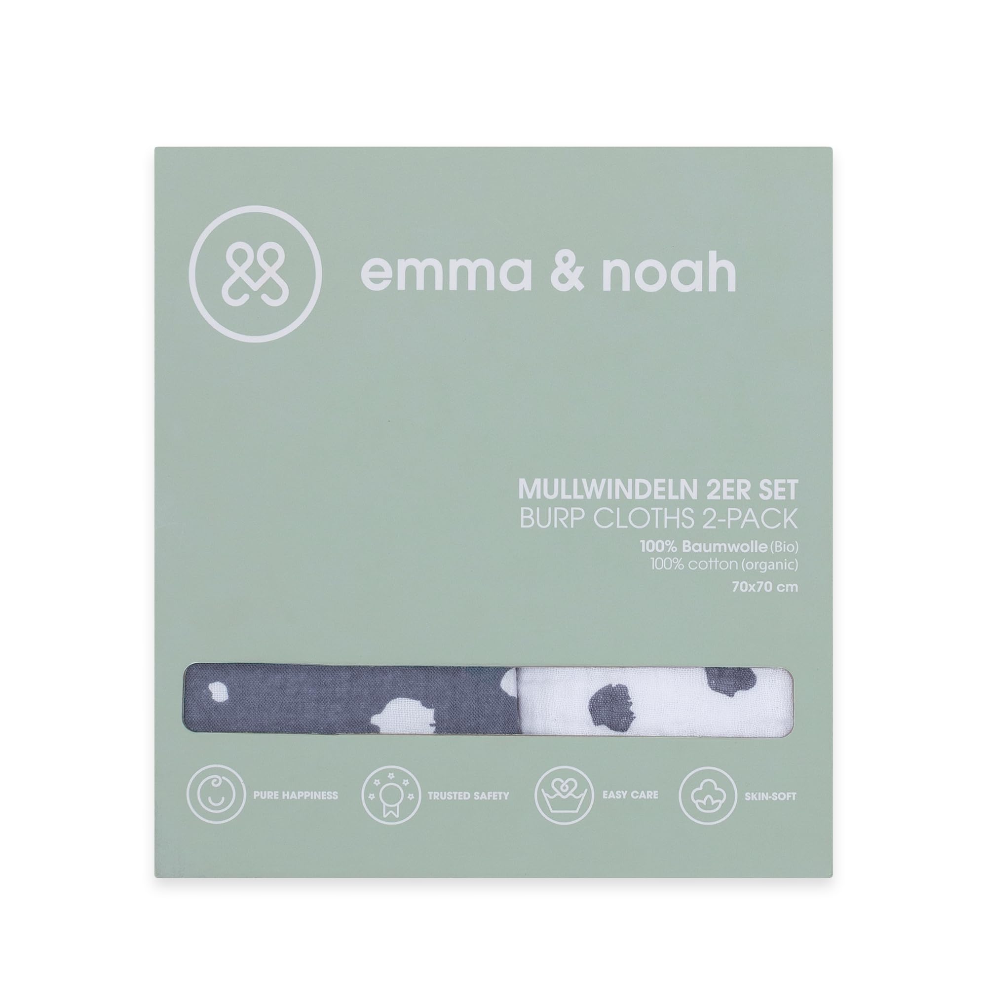 emma & noah Panni Neonato Cotone Bio 70x70 Pois Blu 2 Pz
