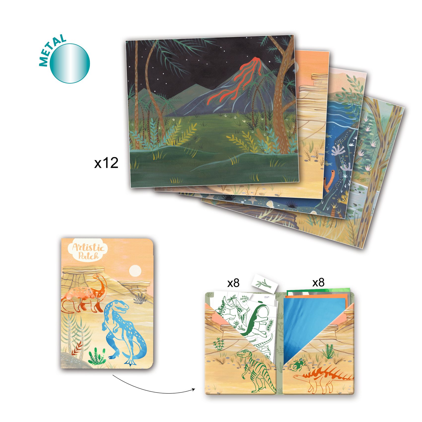 Djeco Artistic Patch Dinosaurus set artistico 12 quadretti