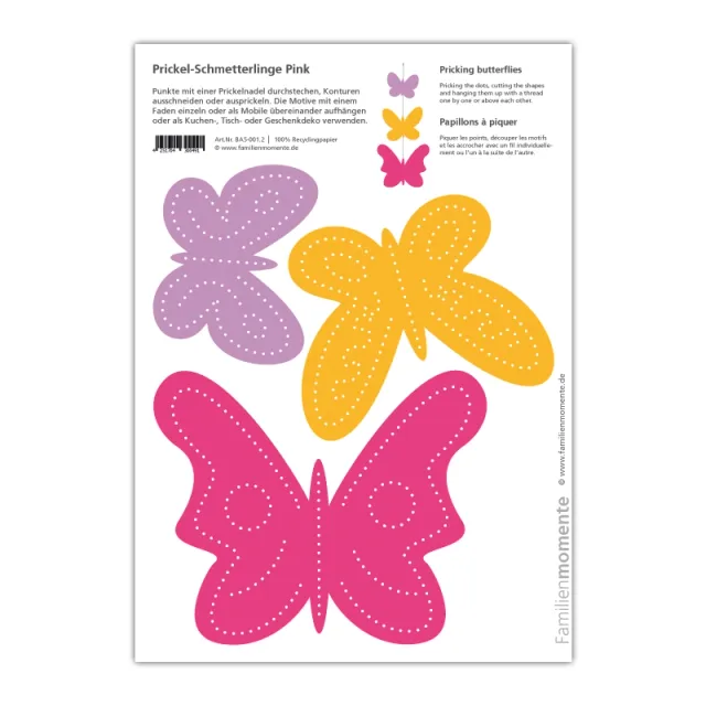 Cartolina A5 da punzonare Farfalle rosa carta riciclata