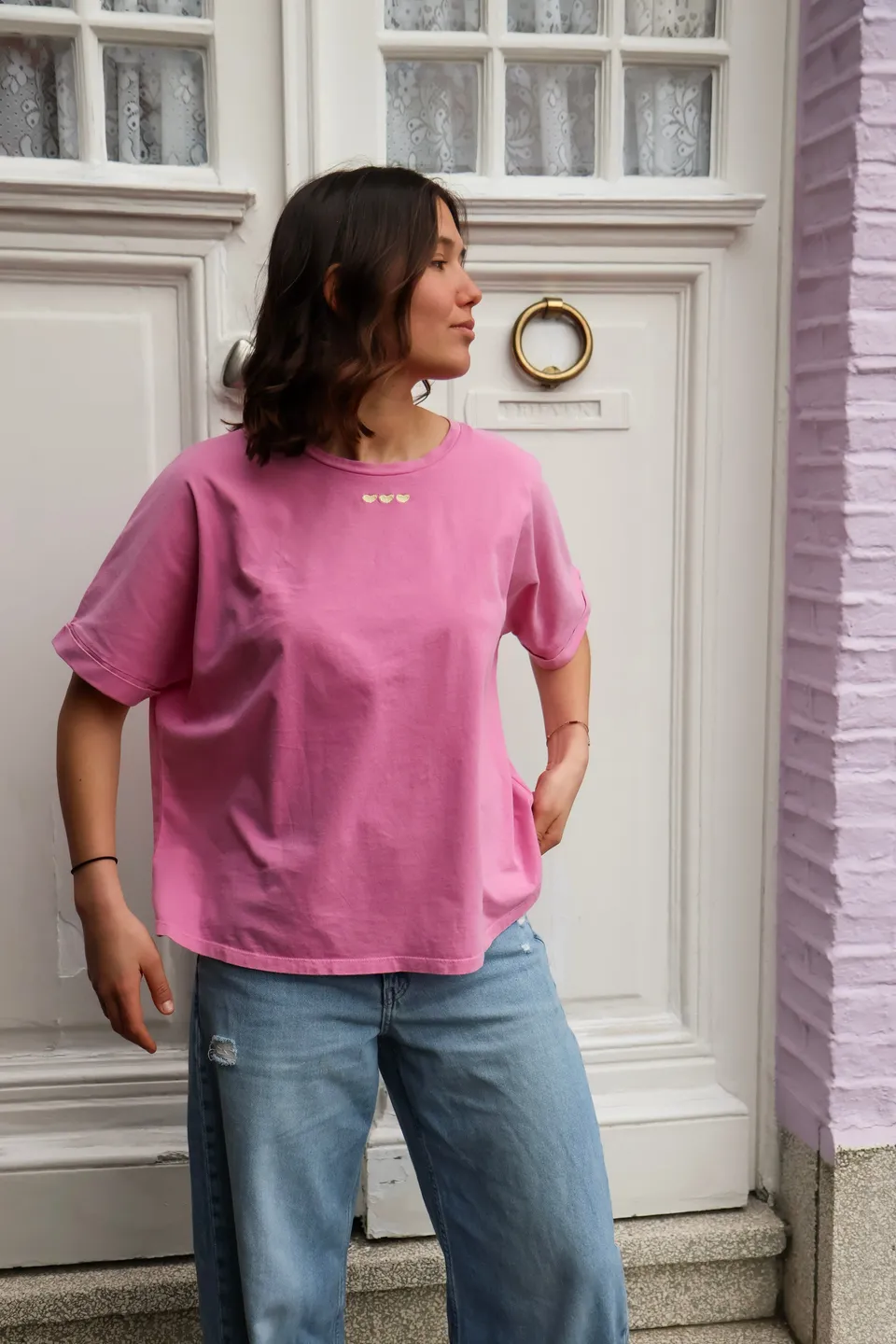 Ella and Rapha Hearts t-shirt rosa in cotone