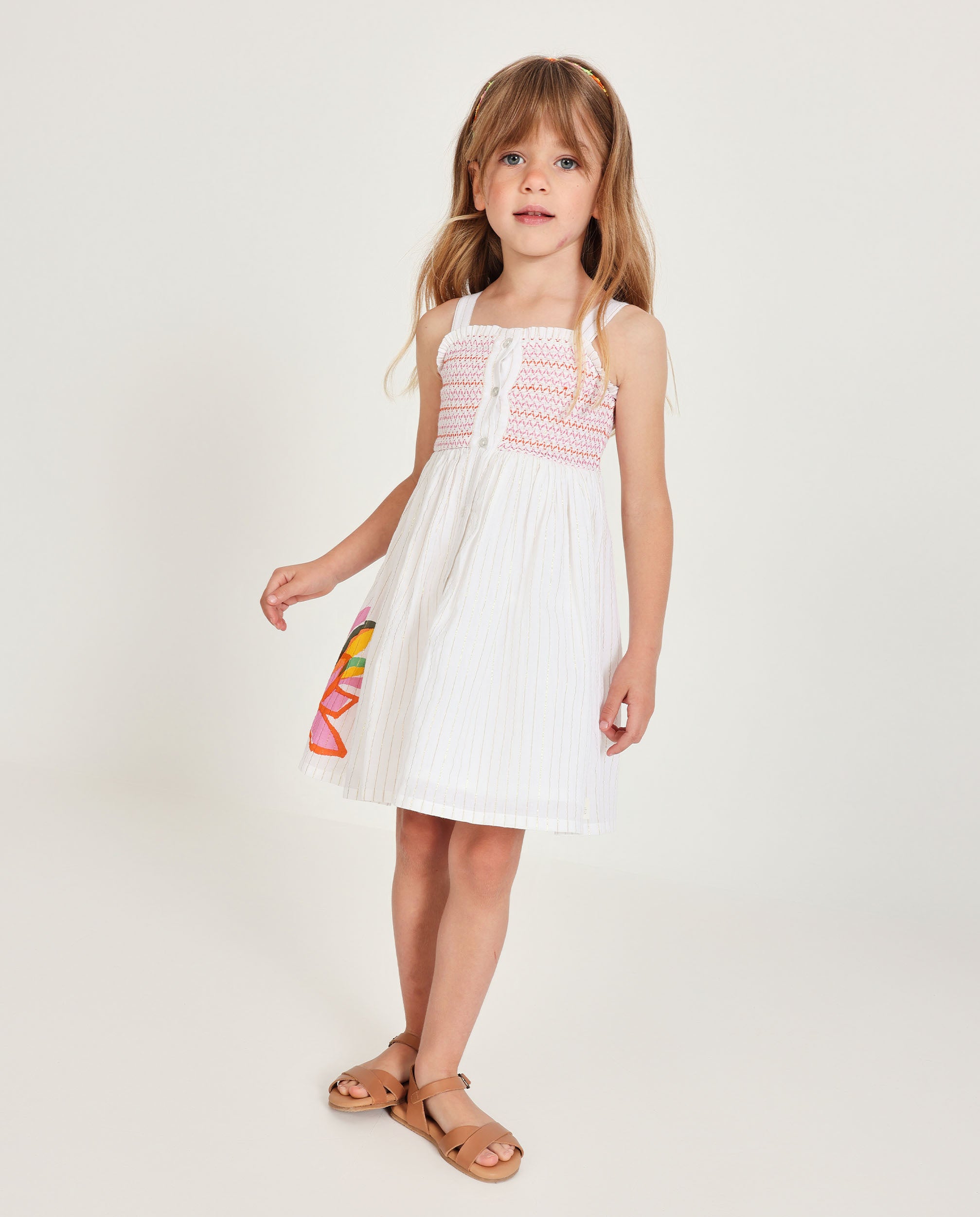 Tuc Tuc vestito bambina bianco con smock rosa
