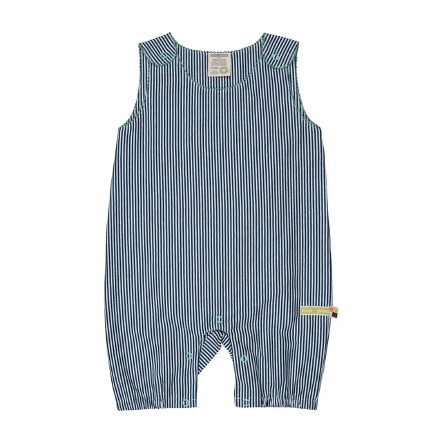 Loud+Proud salopette corta righe blu cotone bio