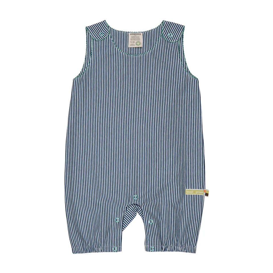 Loud+Proud salopette corta righe blu cotone bio