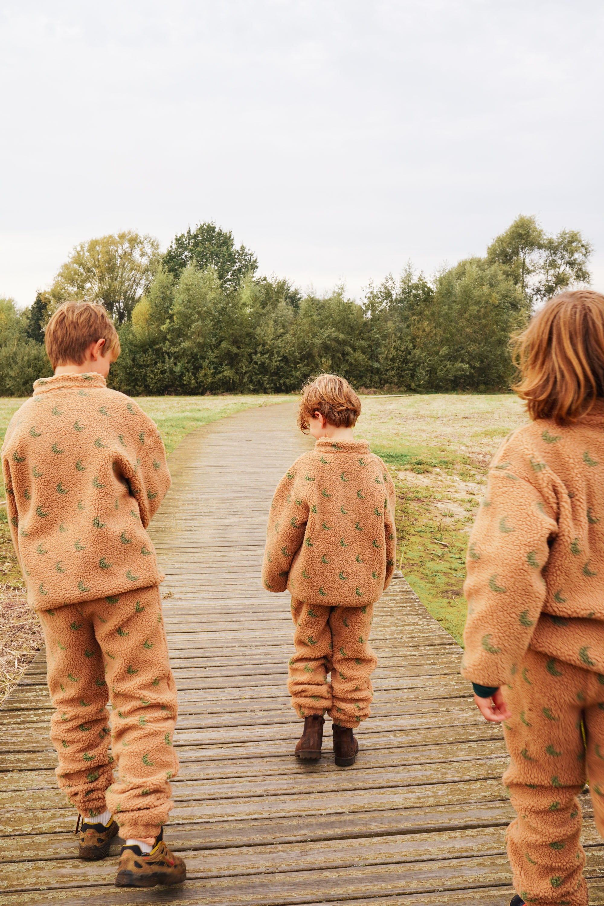 Ella and Rapha Moon felpa bambino beige verde mezza zip