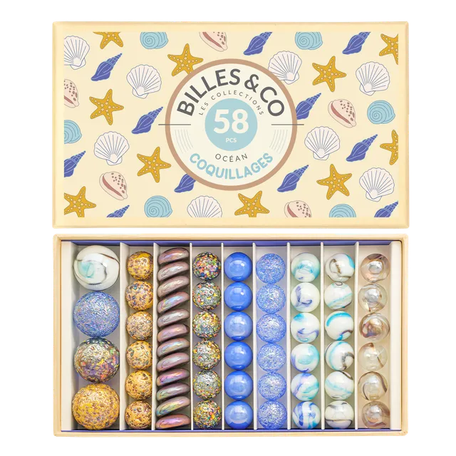 Billes & Co Coquillages scatola biglie vetro 58 pezzi