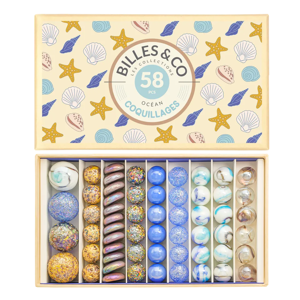Billes & Co Coquillages scatola biglie vetro 58 pezzi