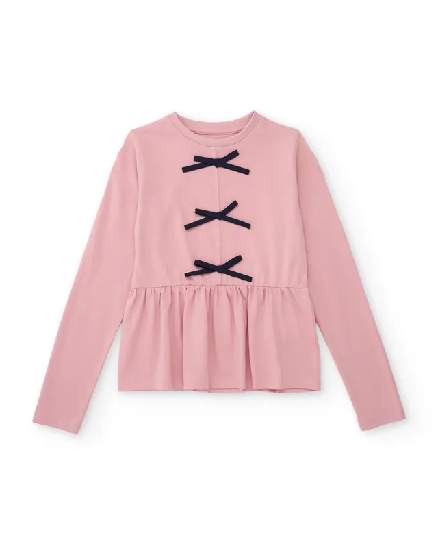 Tuc Tuc maglietta bambina rosa fiocchi manica lunga 4A-16A