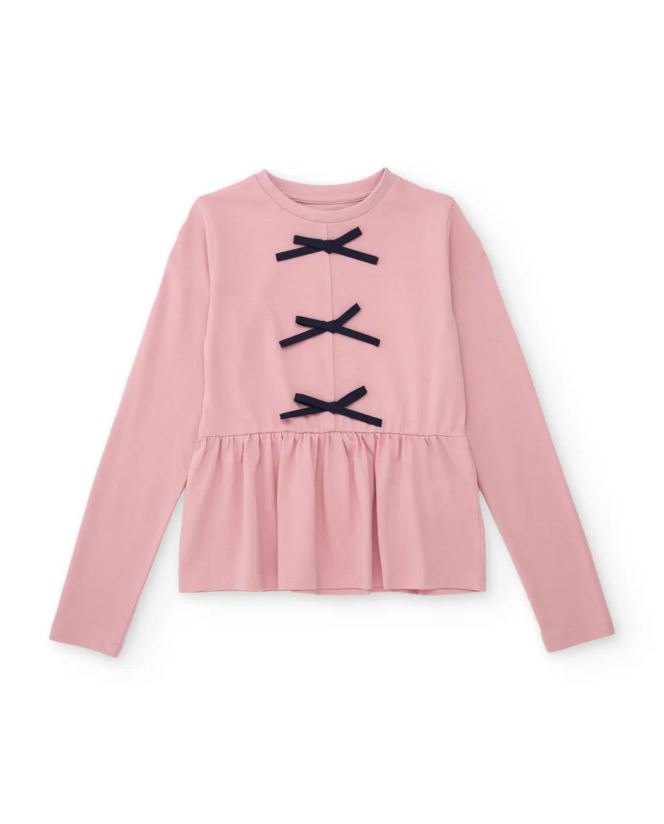 Tuc Tuc maglietta bambina rosa fiocchi manica lunga 4A-16A