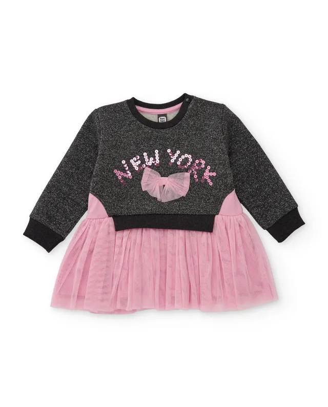 Tuc Tuc NY Fun vestito bambina grigio felpa paillettes tulle