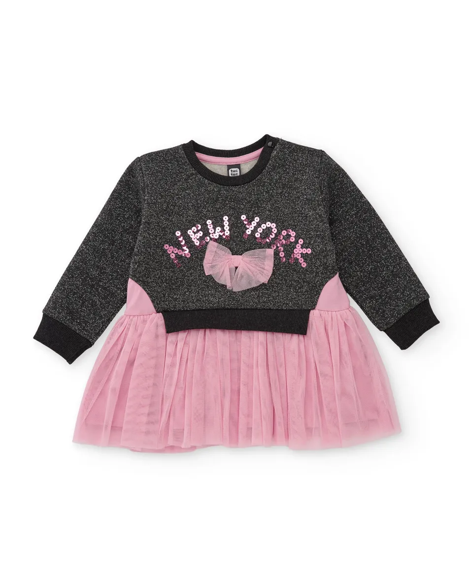 Tuc Tuc NY Fun vestito bambina grigio felpa paillettes tulle