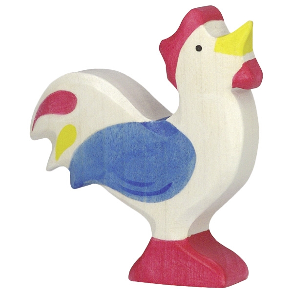Holztiger Gallo bianco figura in legno dipinta a mano
