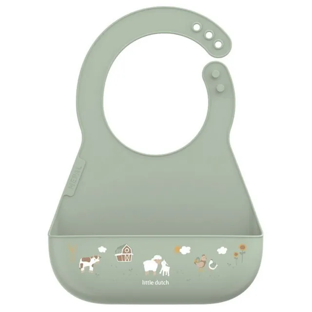 Little Dutch Little Farm bavaglino silicone tasca verde