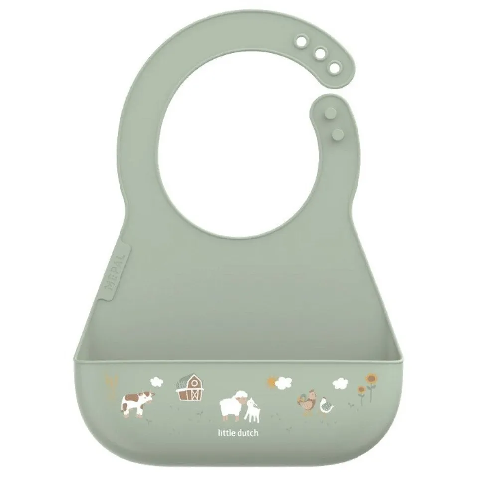 Little Dutch Little Farm bavaglino silicone tasca verde