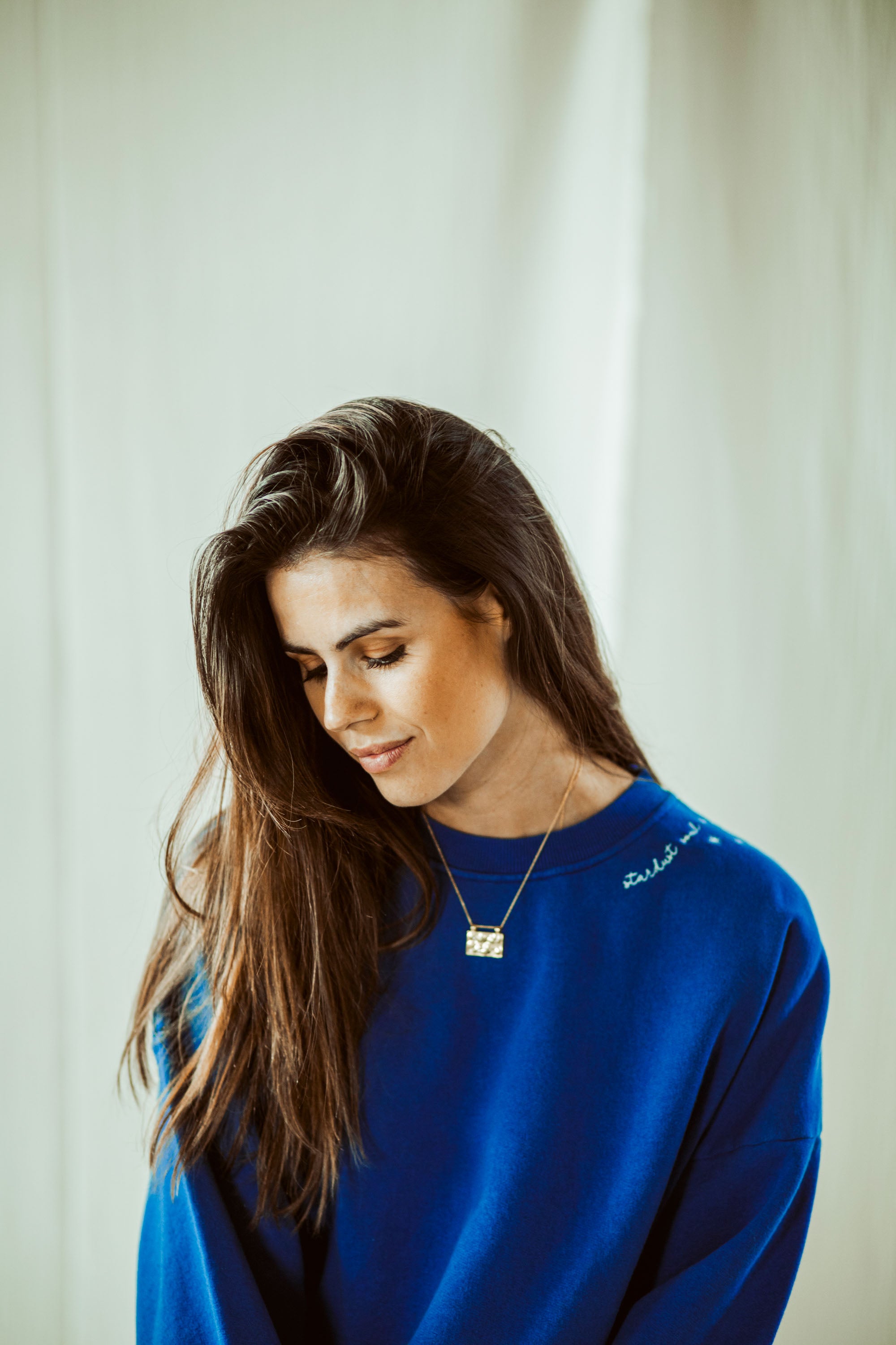 Ella and Rapha Stardust Soul felpa donna blu ricamo collo