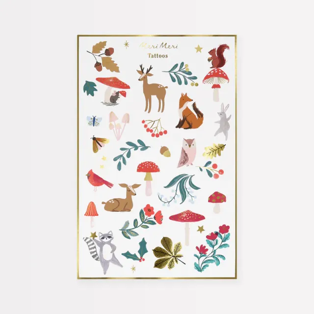 Meri Meri Woodland tatuaggi temporanei Natale 2 fogli oro