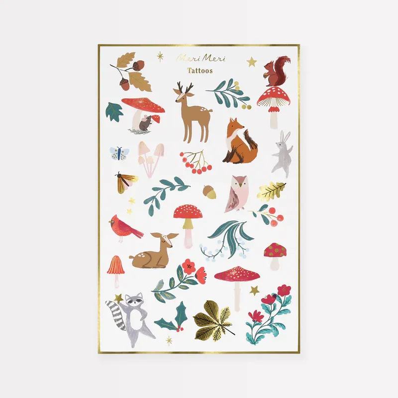 Meri Meri Woodland tatuaggi temporanei Natale 2 fogli oro
