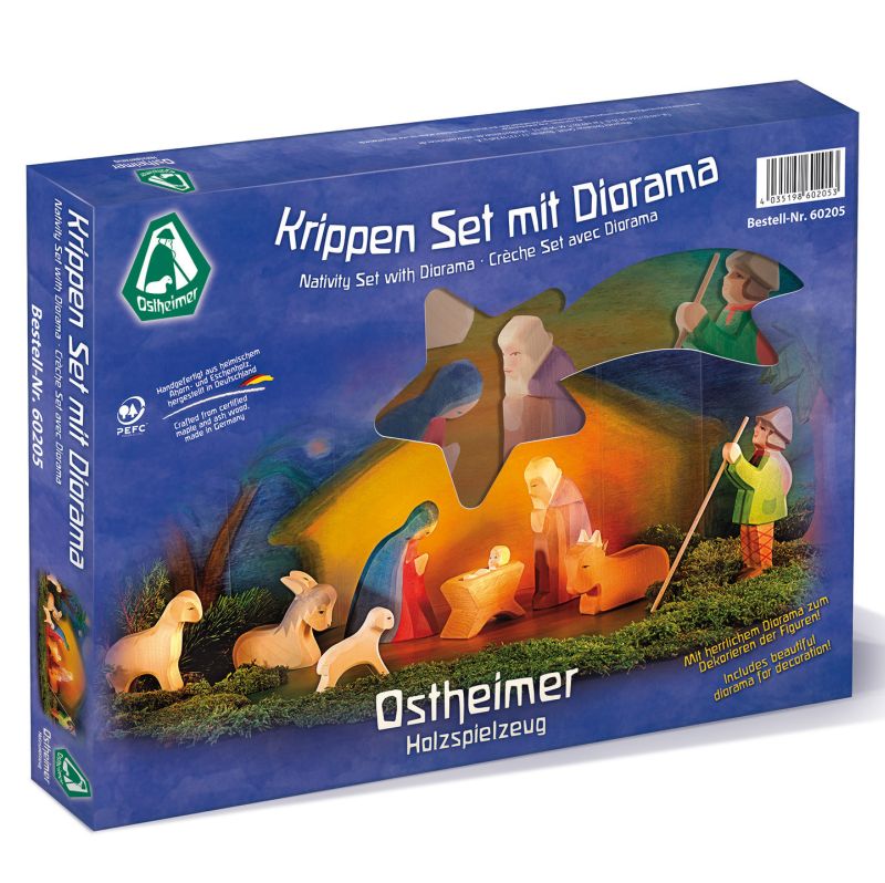 Ostheimer Presepe Diorama set legno 9 pezzi Natività