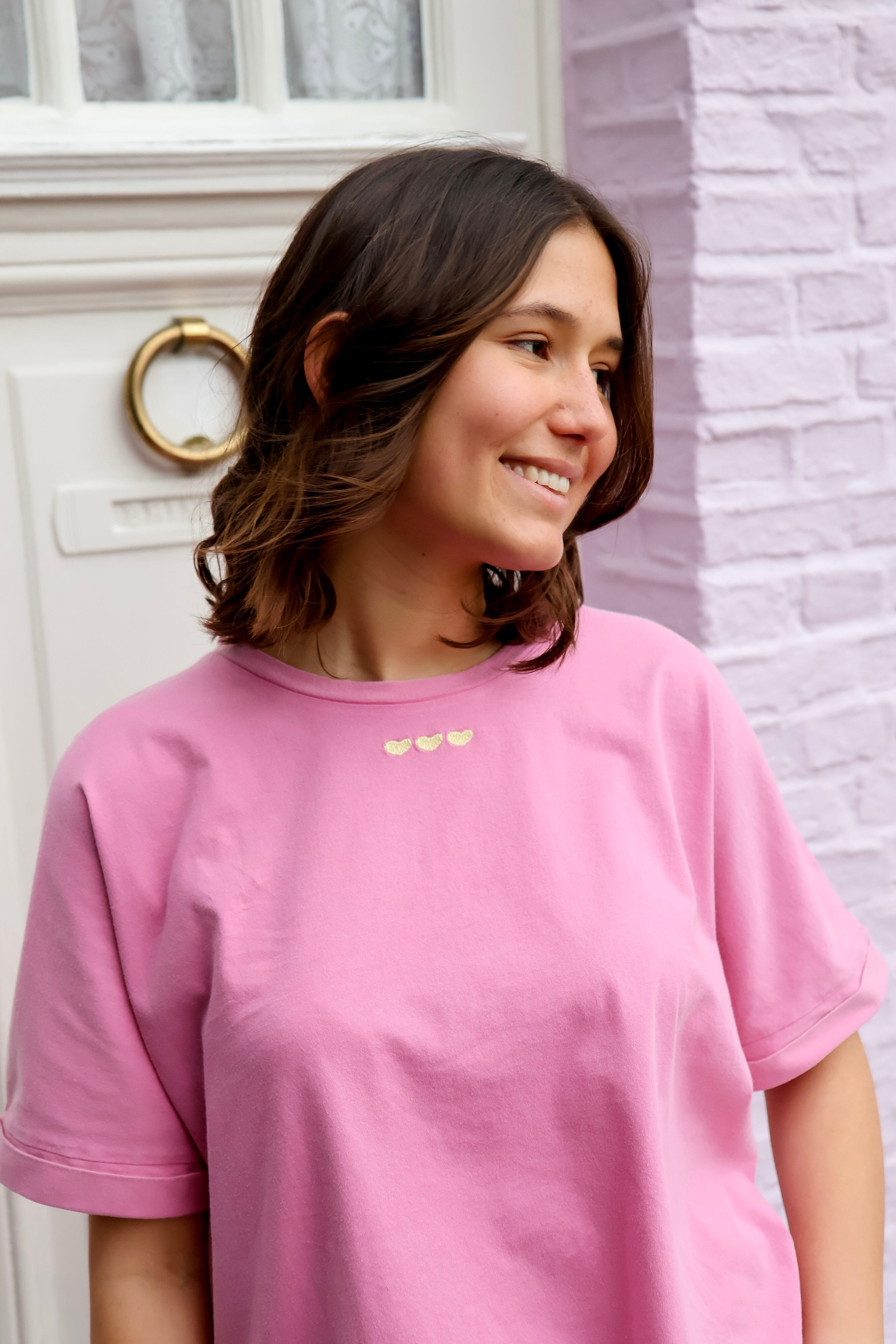 Ella and Rapha Hearts t-shirt rosa in cotone