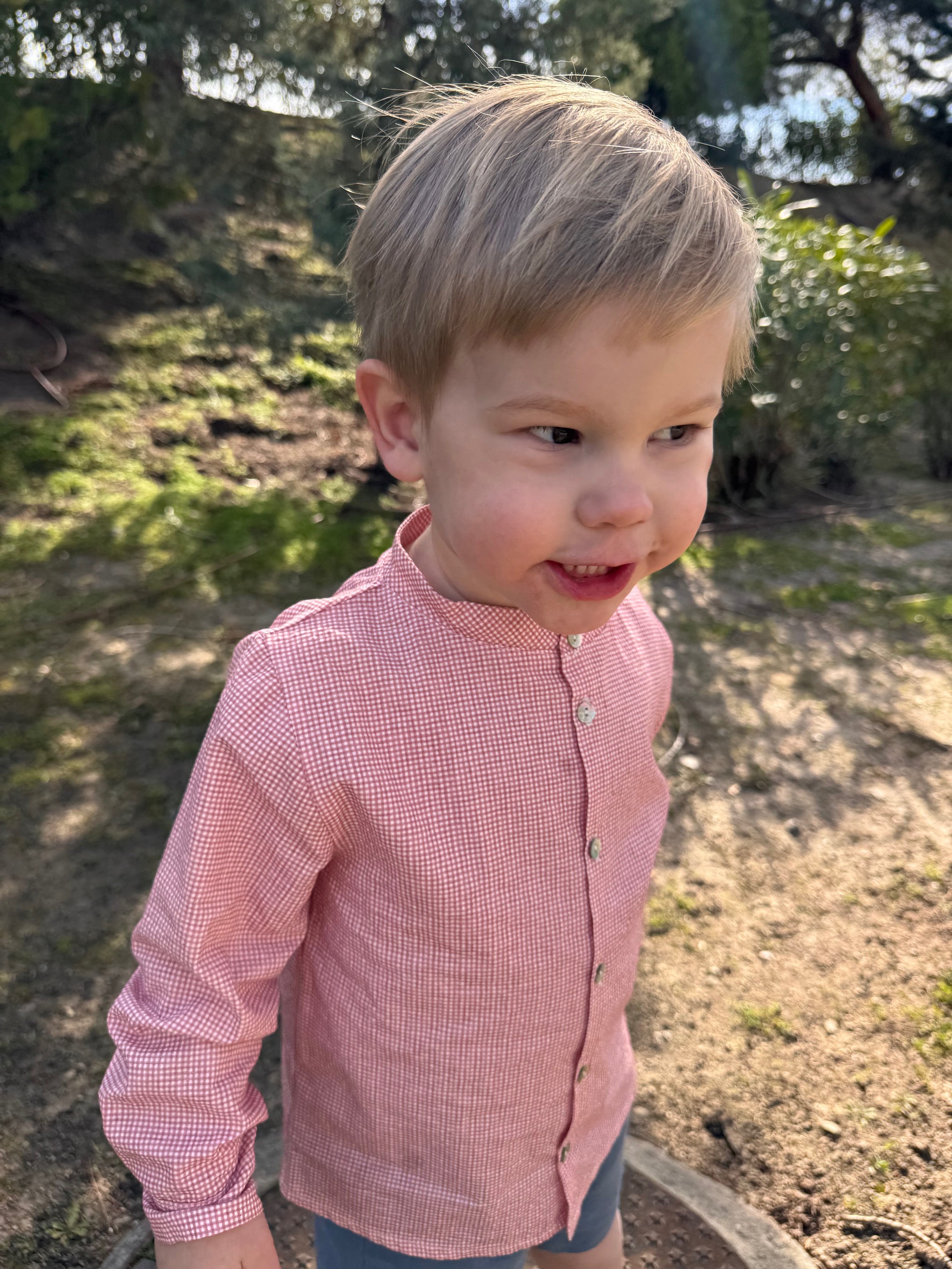 Mebi Vichy camicia bambino rossa cotone collo mao