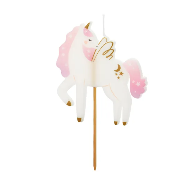 PartyDeco Unicorno candelina compleanno 9 cm