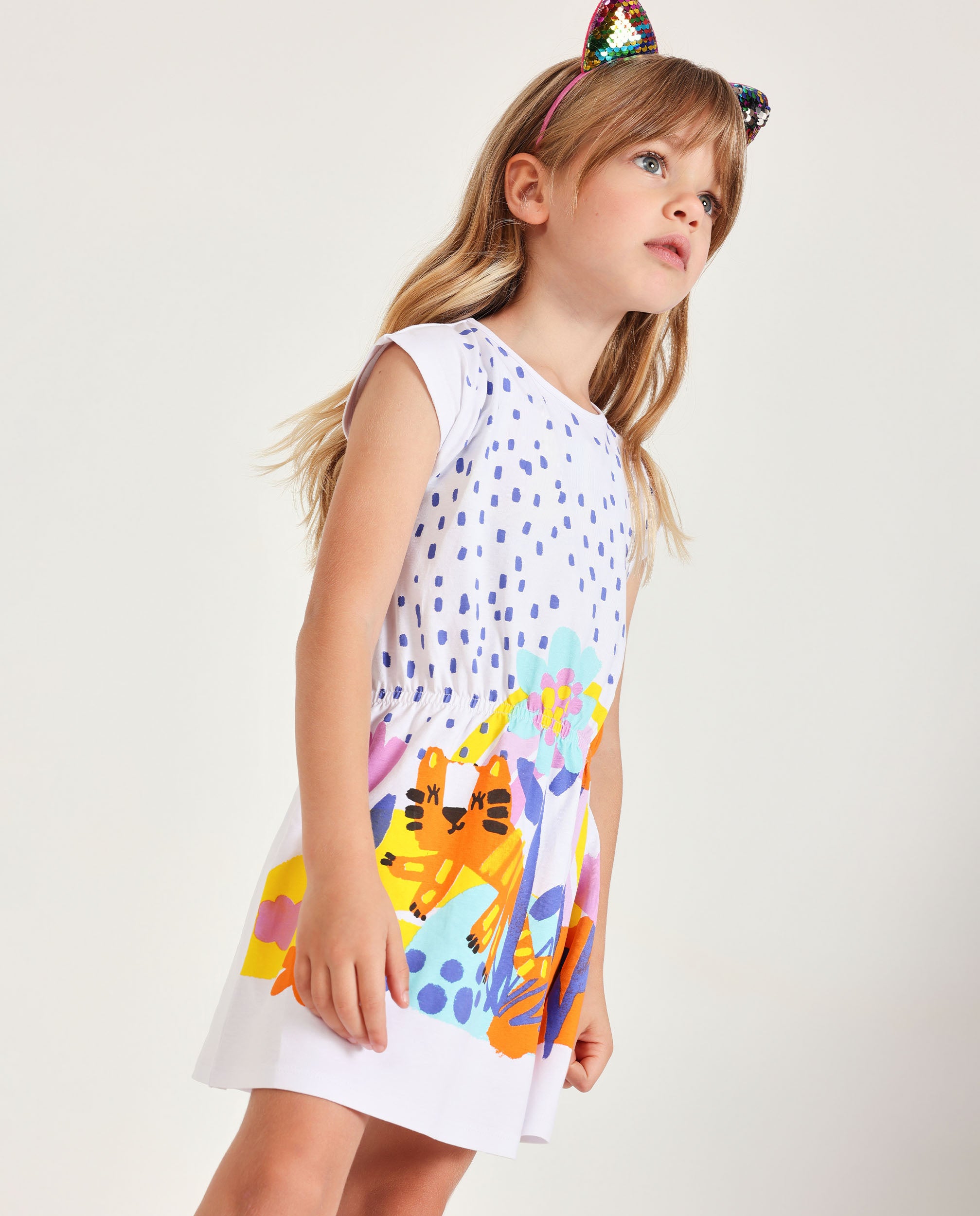 Tuc Tuc vestito bambina bianco con fiori vita elasticizzata