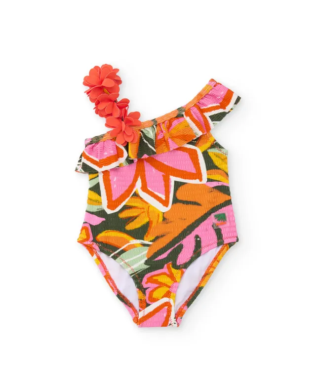 Tuc Tuc costume intero bambina arancione monospalla fiori