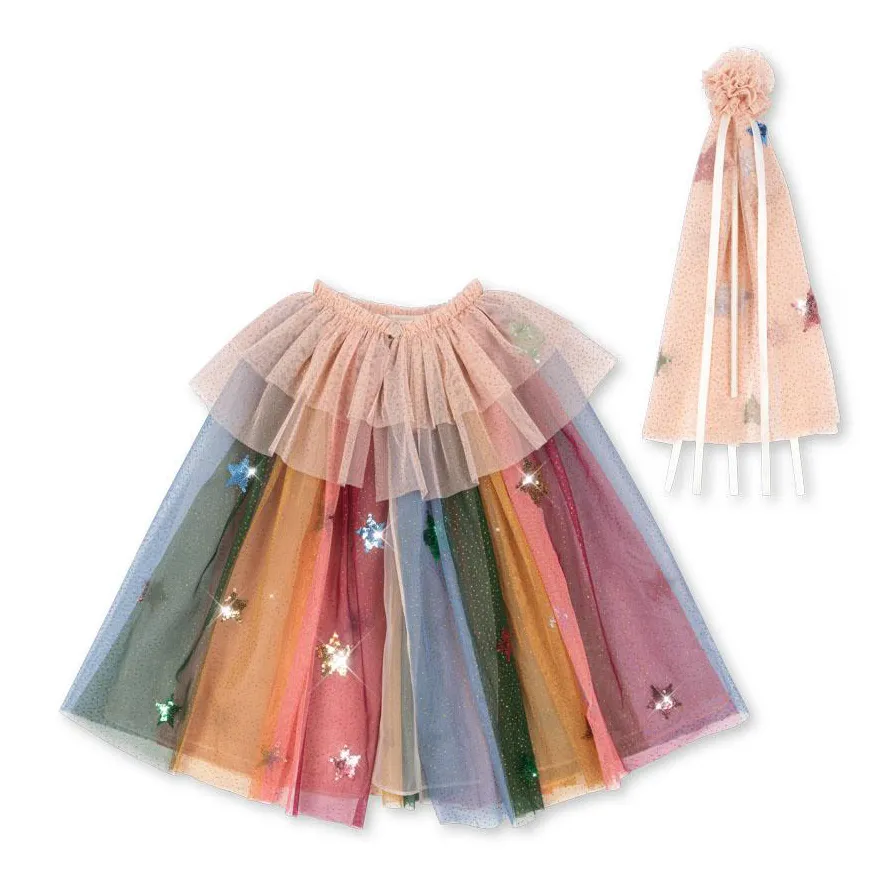 Konges Sløjd Mantello Arcobaleno costume glitterato con bacchetta